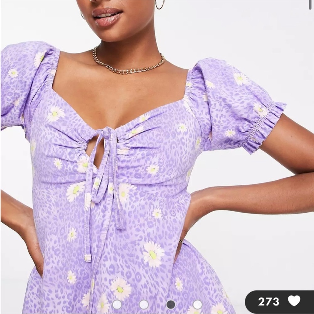 ASOS Lilac Floral Tie-Front Dress - Picture 7 of 9